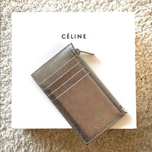 Celine Zipped Compact Card Holder Wallet Silver